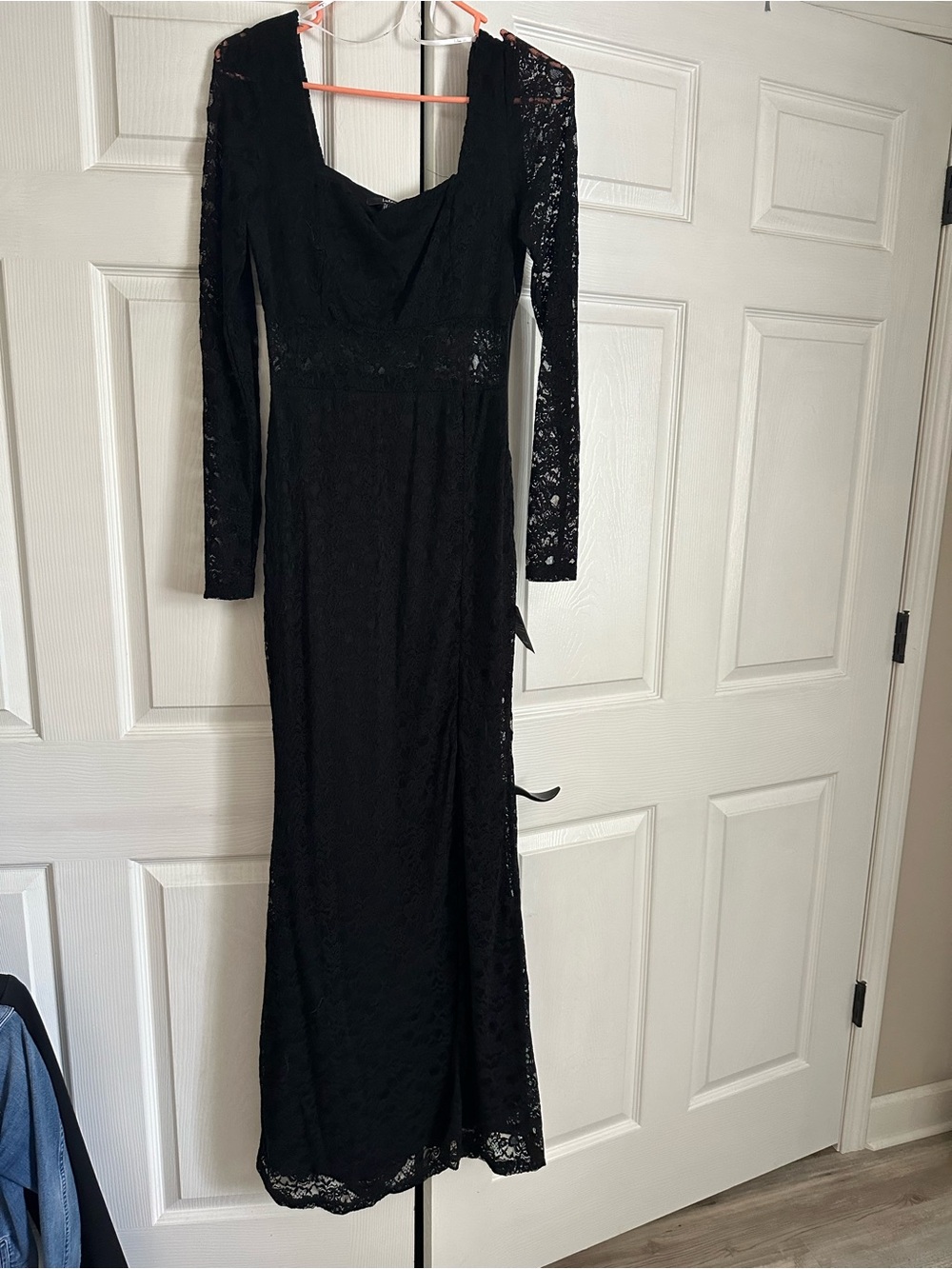 Lulus Sensationally Poised Black Lace Long-Sleeve Evening Dress with Thigh Slit - Picture 4 of 10